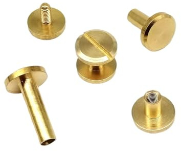 YAKUFAST 10 Stück massives Messing Kupfer Chicago Schraube Nagel Post Bindung Niete Rundkopf Stud for Leder Handwerk Brieftasche Tasche Gürtel Strap Web Buch(Flat head,4mm)