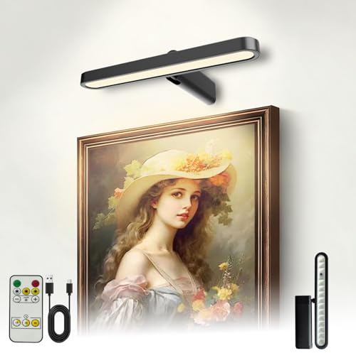 Picture Lights for Wall Battery Operated 4800mAh, 10inch Rechargeable Display Light with Remote/Rotatable, Dimmable/3CCT LED Art Cordless Lamp for Painting/Gallery Artwork/Portraits/Phote/Frame/Poster