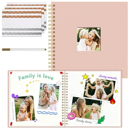 Vienrose Scrapbook-Fotoalbum 25,5x25,5 cm, Leinen, 20 Blatt, 40 Seiten | DIY Erinnerungsbuch, weißen Seiten, mit Zubehör für Hochzeit, Baby, Reisen, Weihnachten
