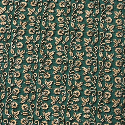 MAGAM-Stoffe Kork Stoff zum nähen Basteln Möbel bedruckt gold natur Meterware 50cm (Blumenranken)