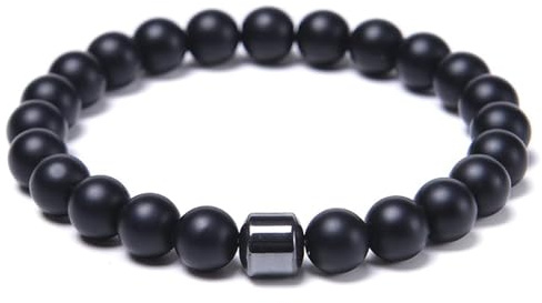 OALYGEI MojoFlow Magnetarmband für Herren - Natürliche Steine Handarbeit Armband mit 800 Gauss Magneten, Wellness Energie Balancing, Leicht & Stilvoll (Schwarzes, mattiertes Armband)