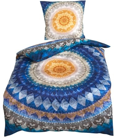 Traumschlaf Mako-Satin Bettwäsche Orient Dream blau – Mandala Design in Blau & Beige - aus 100% Baumwolle, weich & anschmiegsam - 135x200 cm + 80x80 cm