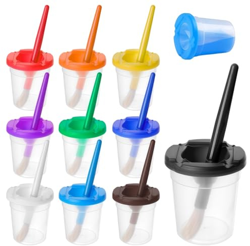 Ceriselle Tuschkasten, 10 Piezas de Caja de Acuarelas y Vasos para Pintar para niños, Set de 3 Tazas para Pinceles a Prueba de derrames con Tapas para Pinturas acrílicas, Material de Manualidades
