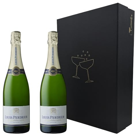 Louis Perdrier Champagne Brut Excellence, Francia, Pack de 2 Botellas, Estuche de Regalo Negro