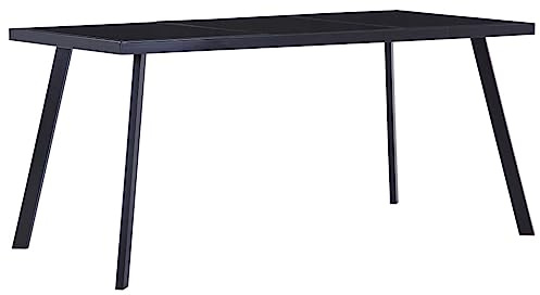 Kaloriko Mesa de comedor negra de cristal templado y acero, 180 x 90 x 75 cm, rectangular estable con estructura robusta para comedor cocina, diseño industrial moderno con fácil limpieza y montaje
