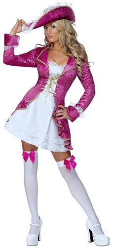 Smiffys Costume Fever de trésor de pirate, rose et blanc, veste avec robe intégrée et chapeau