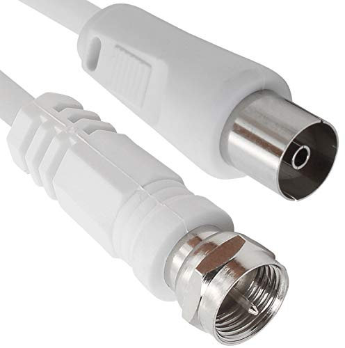 1aTTack 7118308 - Cable de conexión coaxial y satélite (Conector F Macho a Conector coaxial Hembra, 2,5 m), Color Blanco