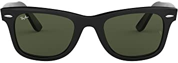 Ray-Ban Unisex RB2140F Original Wayfarer Low Bridge Fit Square Sunglasses, Black/G-15 Green, 52 mm