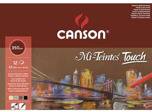 CANSON Mi-Teintes Touch - Bloc 12 feuilles de papier pastel A3 - 350g/m² - 4 couleurs assorties