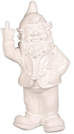STONE-LITE Figurine - Nain de Jardin donnant Le Doigt - 20cm - Blanc - Cadeau Amusant