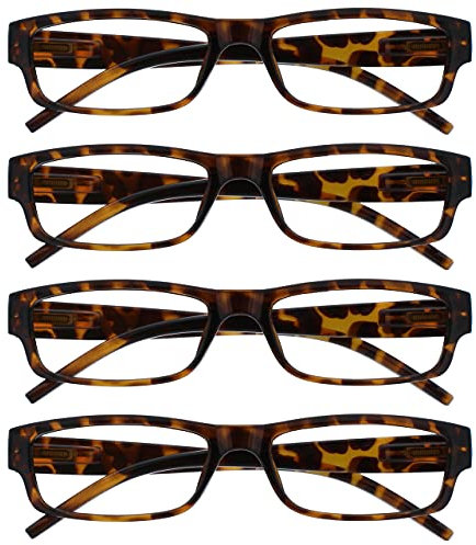 OPULIZE ACE Lesebrille für Damen und Herren - 4er-Pack - Schmaler Rechteckiger Rahmen - Komfort Federscharniere - Kratzfest - Braun Schildpatt UVR +2.00