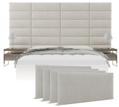 VANT Gepolsterte Kopfteile - Accent Wall Panels - 4er Packungen - Einfach Installieren - König Zwilling Bett Größen (Wildleder Neutral, 76cm BREITE)