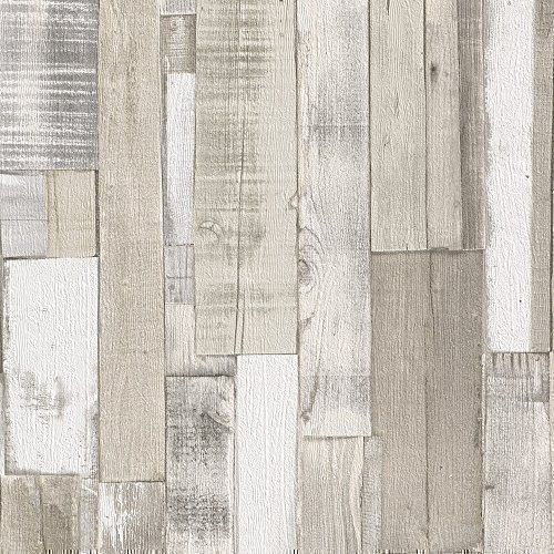 Rasch Authentic Wood Wooden Beam Panels Embossed Textured Wallpaper (Beige Blue 203714)