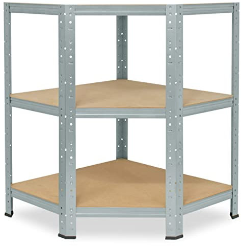 shelfplaza® 90x70x45cm Home Eckregal Schwerlast verzinkt/Metallregal Eckregal stehend 3 Böden je 175kg Tragkraft/Corner Shelf Schwerlastregal Ecke/Steckregal Schwerlastregal Eckregal