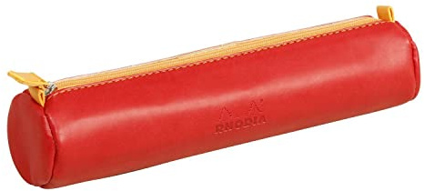 RHODIA 318993C - Rhodiarama Poppy Round Pencil Case - 21.5 x 5.5 cm - Genuine Orange Stitching - Ivory Jersey Interior - Faux Leather - Storage for Pens, Pencils, Markers, Small Supplies