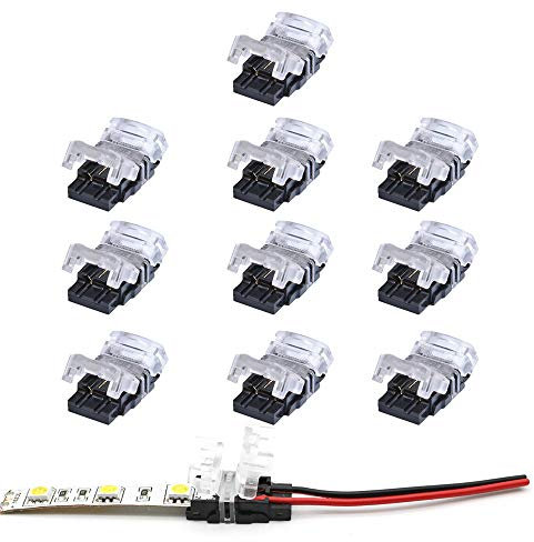 VIPMOON 10 Stück 2Pin LED-Streifen-Verbindungsstück für 10mm wasserdichtes Einzelfarbe 5050 LED-Streifen, schnelles Band, um Verbindungsstück ohne Abisolierdraht zu verdrahten