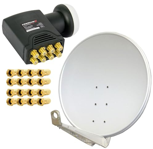 Premium X DELUXE100 Satellitenantenne 100 cm Aluminium in Hellgrau Offset Antenne HDTV 3D 4K Deluxe Octo LNB Sat