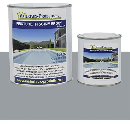 MATPRO - Peinture Piscine Epoxy - Sans Solvant - Très Haute Adhérence sur Béton, Ciment, Enduit - Application Travaux Neufs/Réparation - Gris Béton - 1Kg