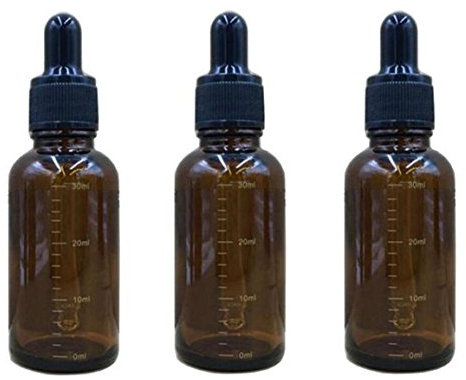 Tupwel 3 pcs vide Ambre rechargeables Verre gradué Dropper compte-gouttes Bouteille Pot Pot pour huile essentielle Cosmetics échantillon de fluide avec pipette 30ML /1oz ambre