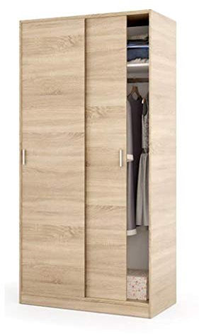 PEGANE Armoire avec 2 Portes Coulissantes décor chêne Canadien - Dim : L 100 cm x H 200 x P 50 cm