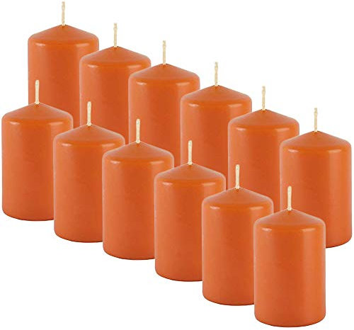 MGE - Set di 12 Candele Decorative Cilindriche - Cera Antigoccia - Candele Profumate - Candela gigante Cera - Candele che Non Colano - Cera Antigoccia - Arancione - Set di 12