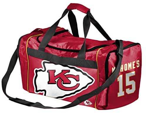 FOCO Kansas City Chiefs Offizieller NFL Duffel Turnbeutel – Patrick Mahomes #15, Rot/Ausflug, einfarbig (Getaway Solids)