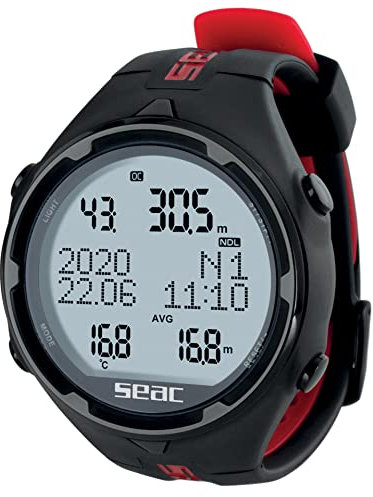 Seac Action, Tauchcomputer für Gerätetauchen und Freediving, Logbuch, Dive Planner, Safety Alarme, schwarz/rot HR