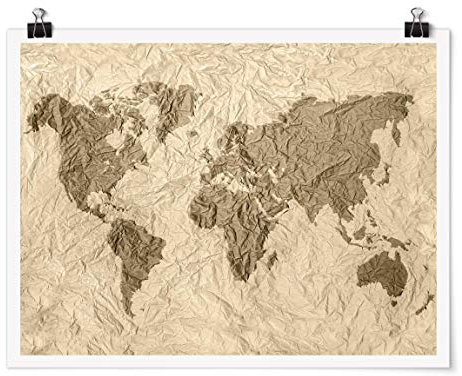 Poster - Papier Weltkarte Beige Braun - Selbstklebend seidenmatt 60x80cm
