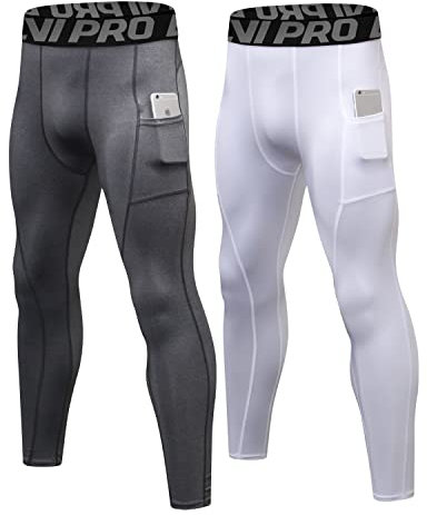 LNJLVI Kompressionshose Herren Sport Leggings Atmungsaktive Trainingshose für Jogging Fitnessstudio Laufen (White-Gray,L)