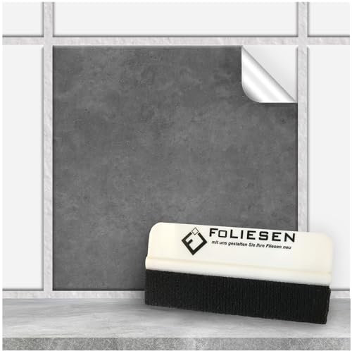 FoLIESEN Fliesenaufkleber 20x20 cm für Bad, Küche, Badezimmer - Fliesen-Folie selbstklebend - 30 Klebefliesen + Rakel, .:Beton - 20x20 cm