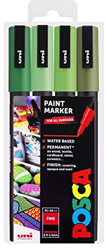 POSCA PC-3M Art Paint Markers – 4er-Set – im Plastiketui (Green Tones)