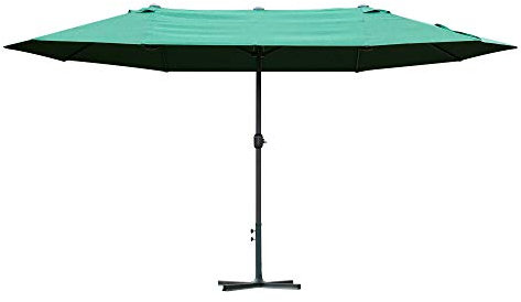Outsunny 4.6m Garden Parasol Double-Sided Sun Umbrella Patio Market Shelter Canopy Shade Outdoor with Cross Base – Dark Green