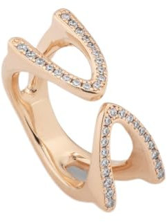 Uno de 50 Ring aus 18 Karat vergoldeter Metalllegierung mit offener Halbellipsenform und Topasen