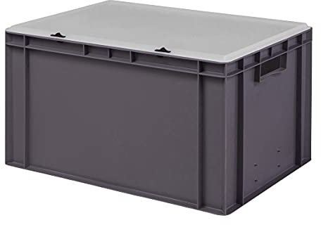 1a-TopStore Design Eurobox Stapelbox Lagerbehälter Kunststoffbox in 5 Farben und 16 Größen mit transparentem Deckel (matt) (grau, 60x40x33 cm)
