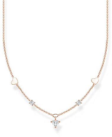 Thomas Sabo Women Necklace with Hearts and White Stones Rose Gold 925 Sterling Silver, 18K Rose Gold Plating KE2154-416-14