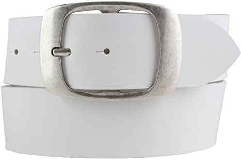 BELTINGER Jeansgürtel aus Vollrindleder 5 cm mit Doppel-Schnalle | Leder-Gürtel 50mm | Breiter Ledergürtel aus echtem Leder | Weiß 120cm