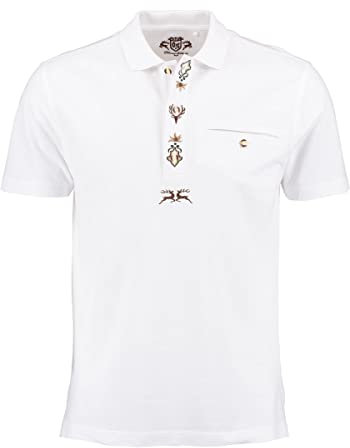 OS Trachten Herren Poloshirt Kurzarm Jagdshirt mit Polokragen Esoqo, Größe:6XL, Farbe:weiß