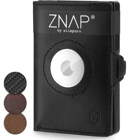 ZNAP Airtag Wallet aus Premium Leder | Kreditkartenetui Herren | Geldbörse Herren Klein | RFID-Blockierung & Slim Wallet Kartenetui, Air Tag Geldbeutel Portemonnaie Herren - 8 Karten - Schwarz