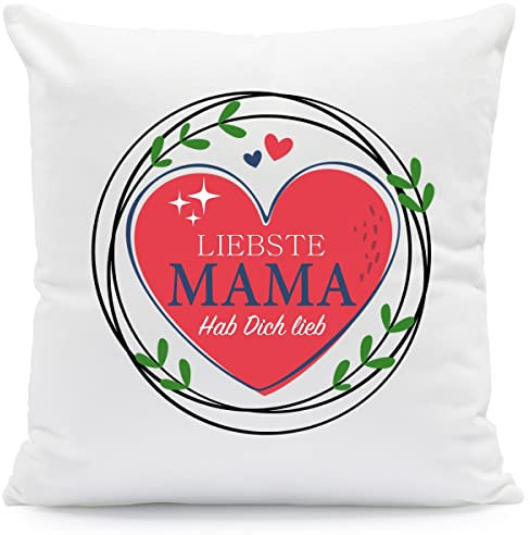 GRAVURZEILE Kissen mit Spruch - Liebste Mama Hab Dich lieb - Geschenk für Mama Oma zum Muttertag Geburtstag Weihnachten - Geschenk für Mama Farbe mit Füllung