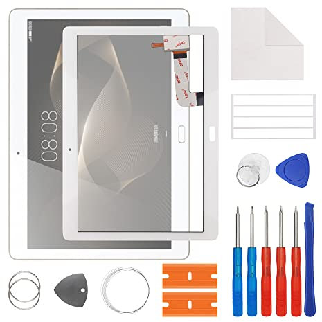 SwarKing Display Glass Front Glass Outer Screen Lens Replacement Including Connector Compatible with Huawei MediaPad M2 10.0 Inch (White) (No LCD Screen) with Repair Kit