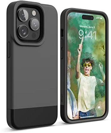 elago Glide Hülle Kompatibel mit iPhone 14 Pro Hülle (6.1), Schützende TPU Hülle, Verbesserte Stoßfestigkeit, Kameraschutz, Kratzfest, Einfaches und Einzigartiges Design (Dunkelgrau/Schwarz)