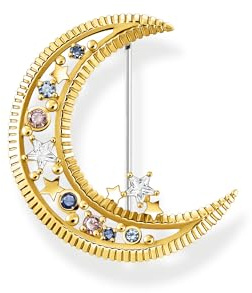 Thomas Sabo Damen Brosche Halbmond, mit verschiedenen Zirkoniasteinen und sythetischem Spinell, 925er Sterlingsilber mit Gelbgoldveredelung, Maße: 33 x 9 mm, X0283-959-7
