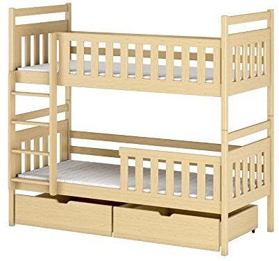 GREKPOL Kinderbett Etagenbett Hochbett Spielbett Stockbett Monika (Kiefer Ohne, 80 x 180 cm)