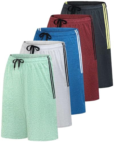 Real Essentials Herren Tennis-Shorts Fitness-Shorts | Dehnbar, lang, bequem, Kordelzug, Taschen, Schweiß, Sommer, Lounge, Pyjama, Schlaf, Fußball, Wandern, Strecke, Tennis, Sport