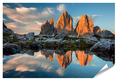 islandburner Bild Poster TRE Cime Di Lavaredo See Sonnenuntergang Dolomit DREI Zinnen Premium Fotodruck 90x60cm