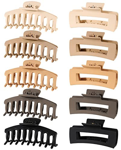 Fousenuk 10 Pezzi Mollettone per Capelli Donna Grande, Pinze Antiscivolo Resistente, 2 Stili, Medie, 5 Colori Plastica Opaca