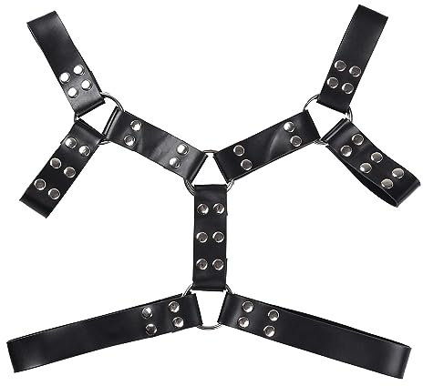 NEEMOSI Herren Harness Brust Körper PU Leder Männer Body Geschirr Brust Harness Gay Brustgurt Punk Gothic Fetisch Sklave Bandage Kostüme Sexy Unterwäsche für Mann Schulter Gürtel SM Fesseln Clubwear