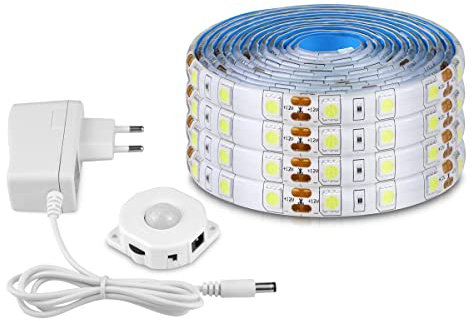 AIMENGTE LED Streifen mit Bewegungsmelder,Wasserdichte IP65 LED Leiste SMD5050 LED Strip Bänder Beleuchtung Perfekt für Küche, unter Schrank (Warmweiß, 5M)
