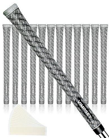 VIMPSEY Full Cord Golf Grips ,13 Grips Set or 13 Grips with Full Regripping Kits ,Anti-Slip Cord Golf Club Grips, Standard/Midsize (Standard, Black-Grey (13 Grips with 15 Tapes))