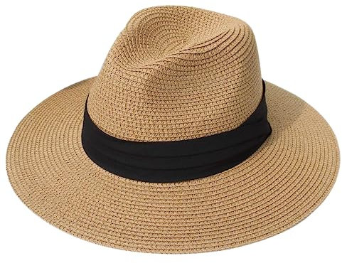 Carnavalife Sombrero Panamá de Verano, Sombrero de Paja Unisex para Hombre y Mujer, Sombrero de Panama ala Ancha UPF 50 Plegable y Durable (57cm M-L, Caqui)